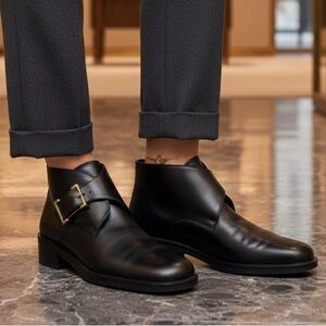 Gucci Black Leather Monk Strap Flat Ankle Boots Size 35C/ US 5